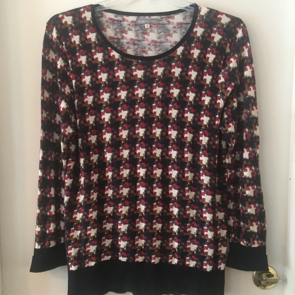 Barbara Katz Knit Top Geometric Design Large - Picture 1 of 6